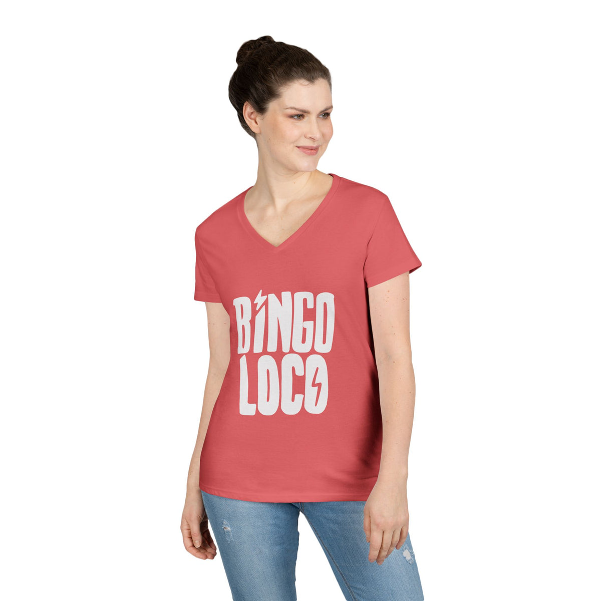 Bingo Loco V-Neck Tee — Retro Lightning Logo Women's T-Shirt