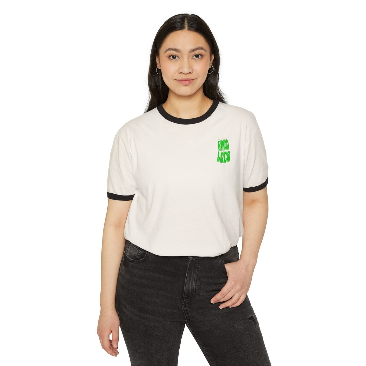 Alien Abduction Ringer Tee — Neon UFO "Stay Loco" Graphic Shirt