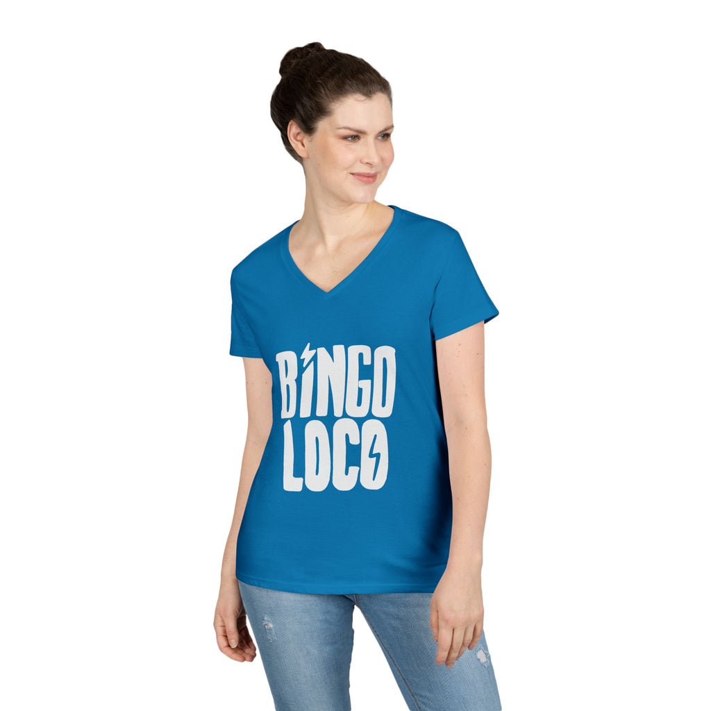 Bingo Loco V-Neck Tee — Retro Lightning Logo Women's T-Shirt