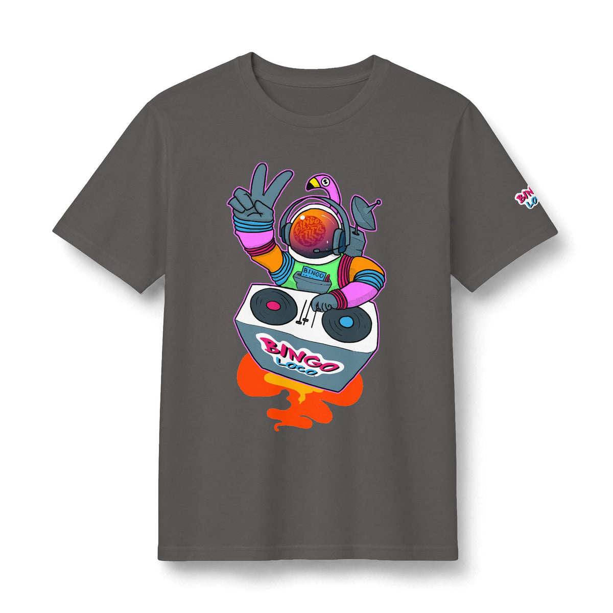 DJ Astronaut Graphic Tee — Retro Neon Space Concert T-Shirt