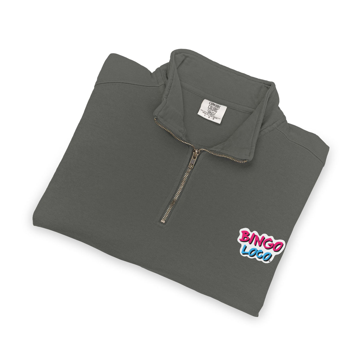 Quarter-Zip Sweatshirt — Retro 'Bingo Logo' Chest Graphic