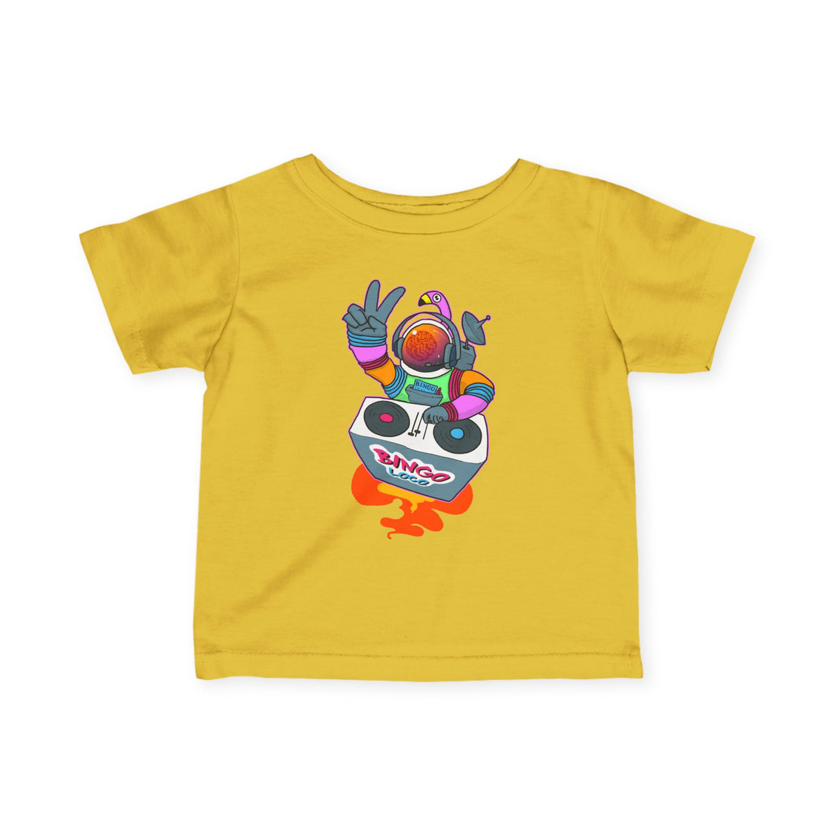 Infant Tee — Colorful DJ Astronaut Baby T‑Shirt (Bingo Loco)
