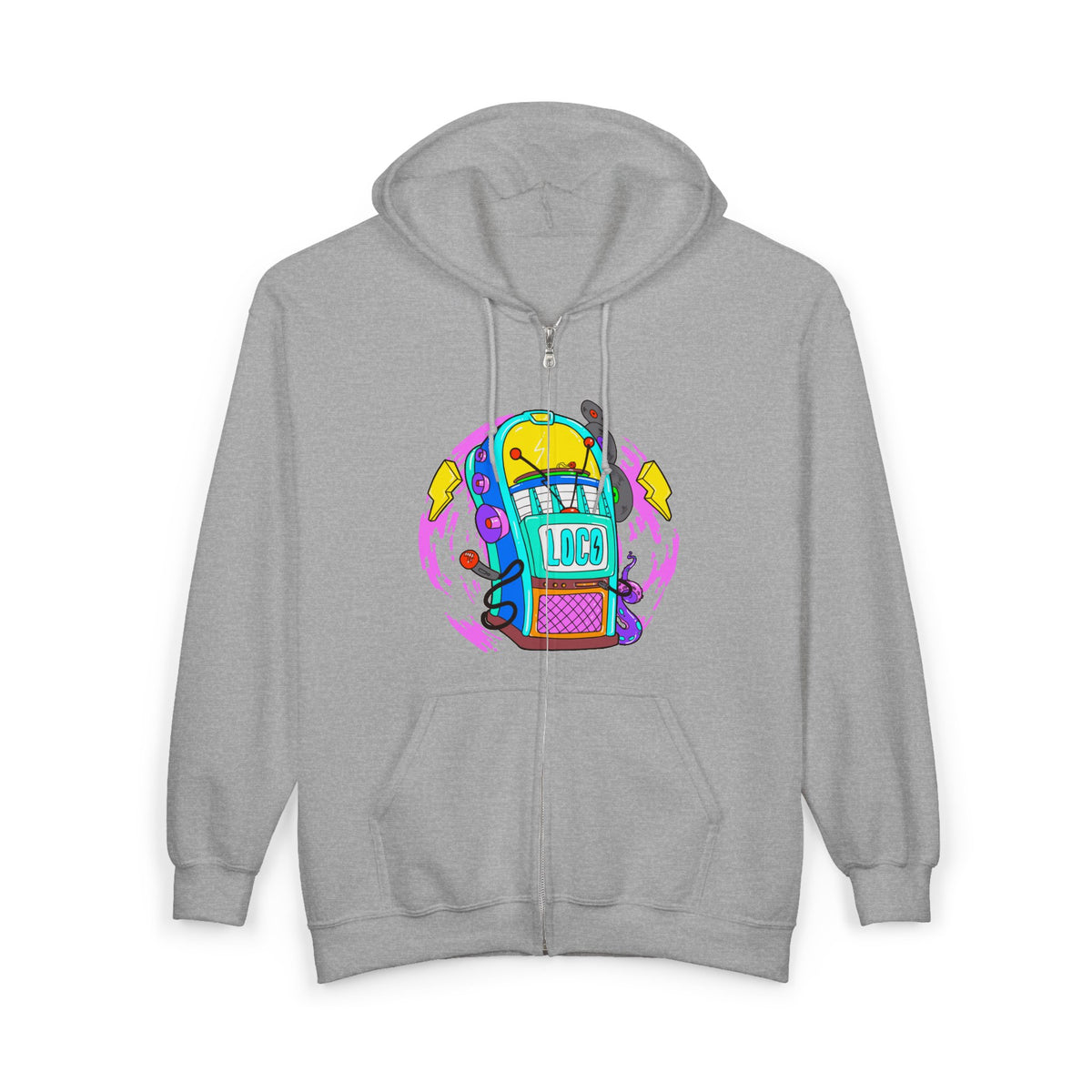 Retro Jukebox Zip Hoodie — Colorful Vintage Music Graphic
