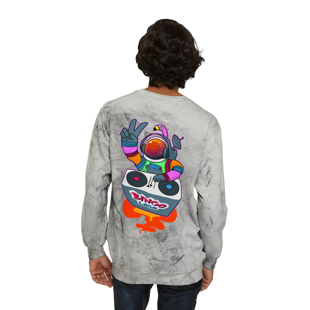 Color Blast Crewneck Sweatshirt — Retro Astronaut DJ Tie-Dye Design