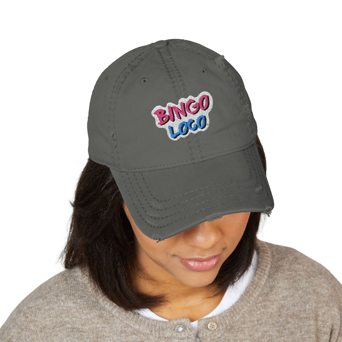 Distressed Embroidered 'Bingo Loco' Dad Hat — Retro Fun Baseball Cap