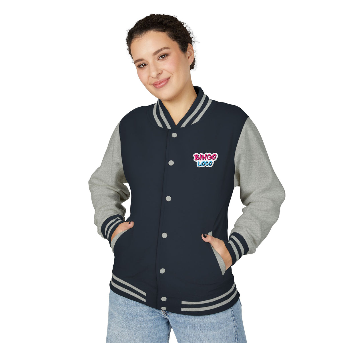 Pink Varsity Letterman Jacket with 'Bingo Logo' Chest Patch