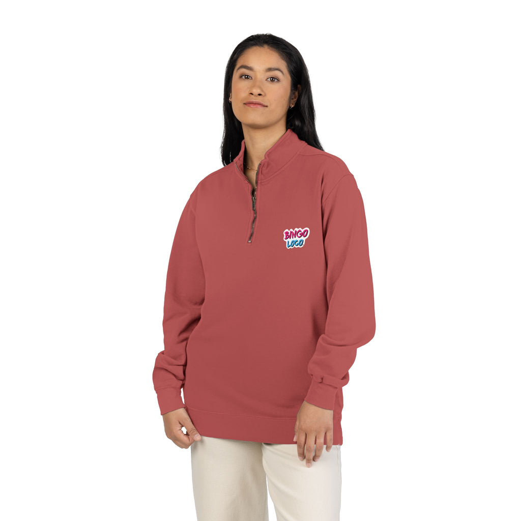 Quarter-Zip Sweatshirt — Retro 'Bingo Logo' Chest Graphic