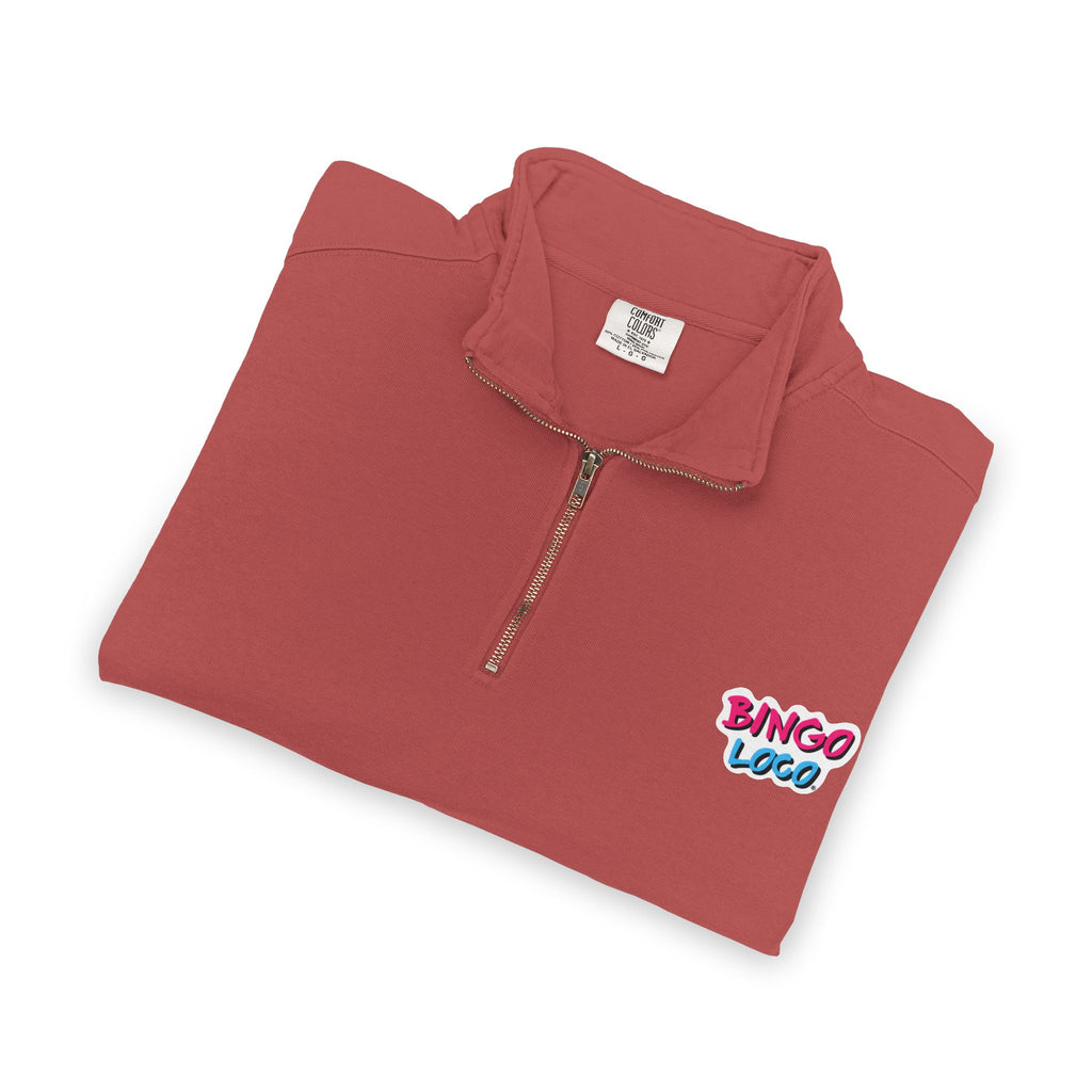 Quarter-Zip Sweatshirt — Retro 'Bingo Logo' Chest Graphic