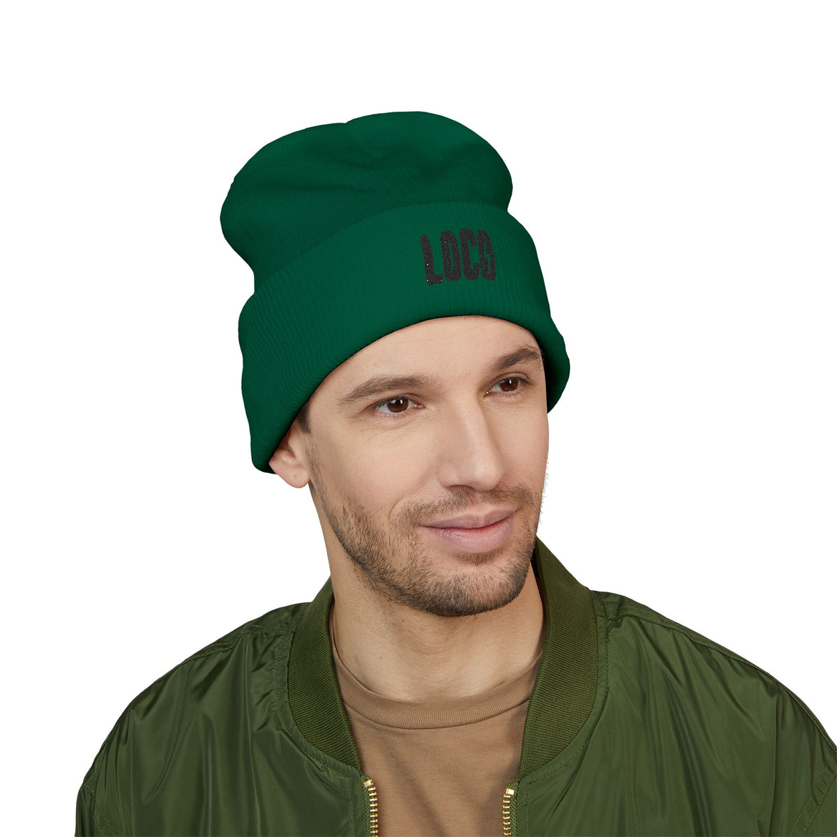 Embroidered 'LOCO' Cuffed Beanie — Classic Knit Winter Hat