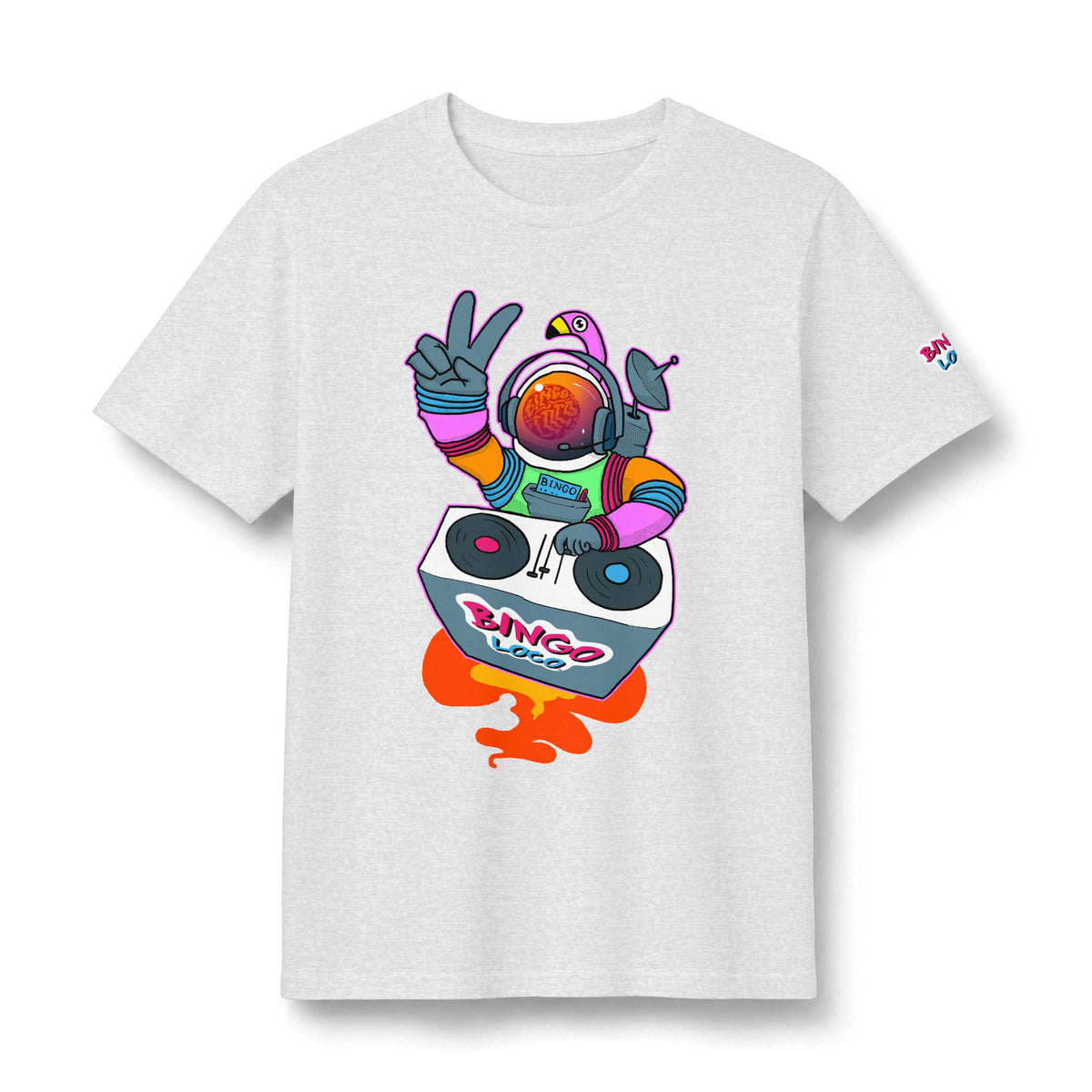 DJ Astronaut Graphic Tee — Retro Neon Space Concert T-Shirt