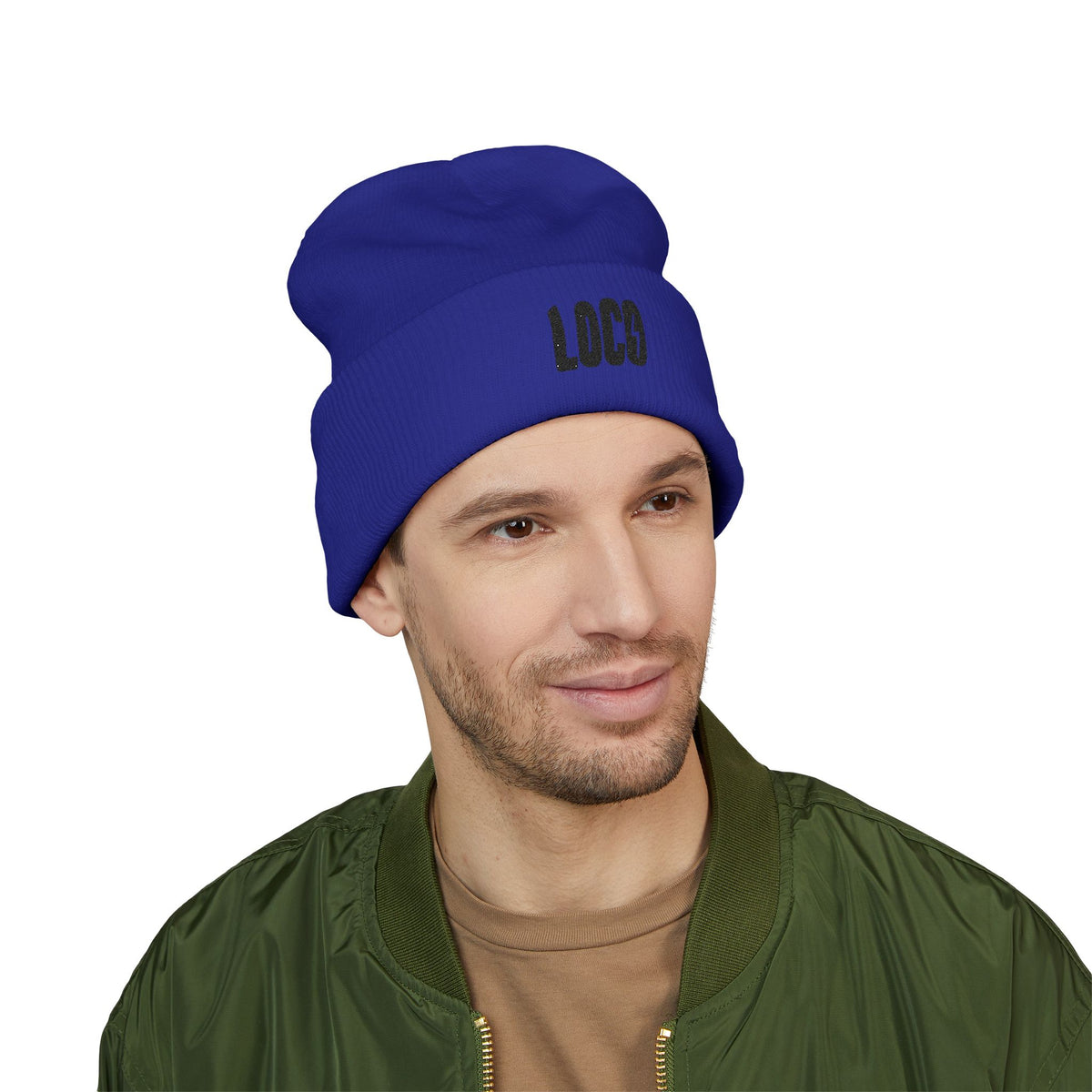 Embroidered 'LOCO' Cuffed Beanie — Classic Knit Winter Hat