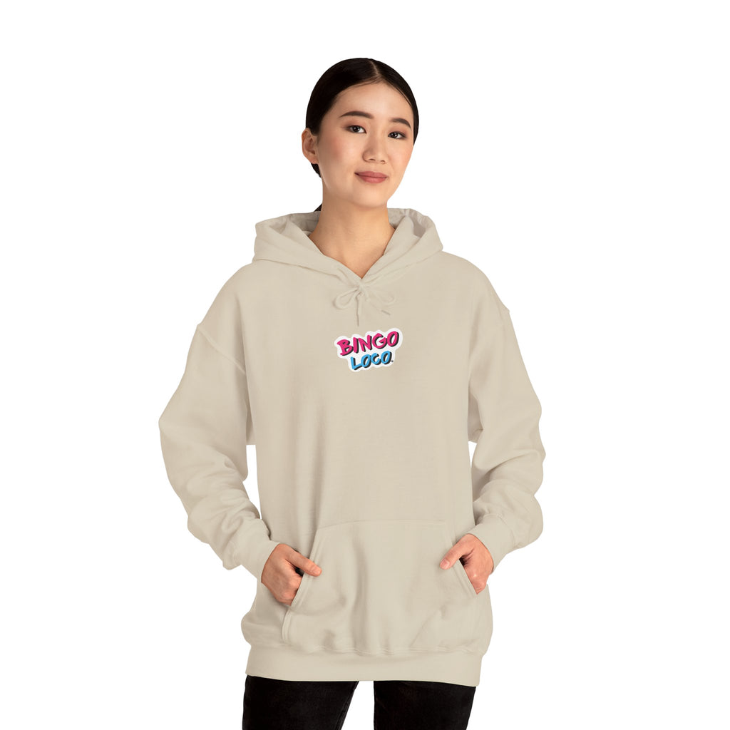 Bingo Logo Hoodie — Retro Pink & Blue Minimal Chest Graphic