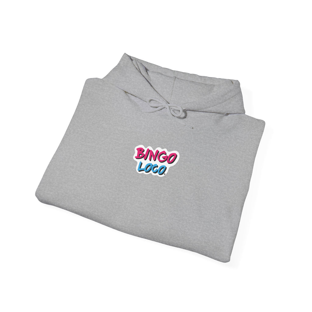 Bingo Logo Hoodie — Retro Pink & Blue Minimal Chest Graphic