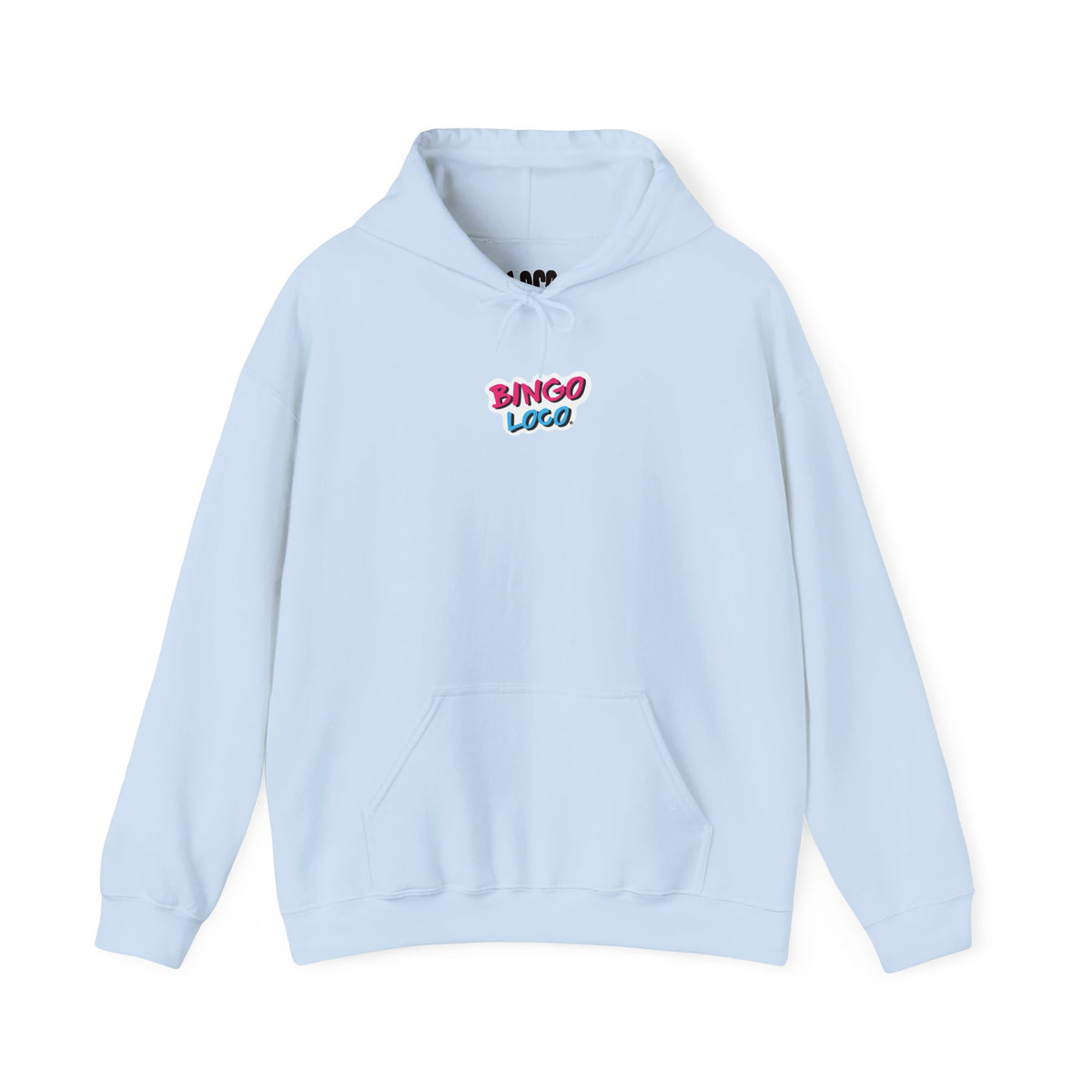 Bingo Logo Hoodie — Retro Pink & Blue Minimal Chest Graphic