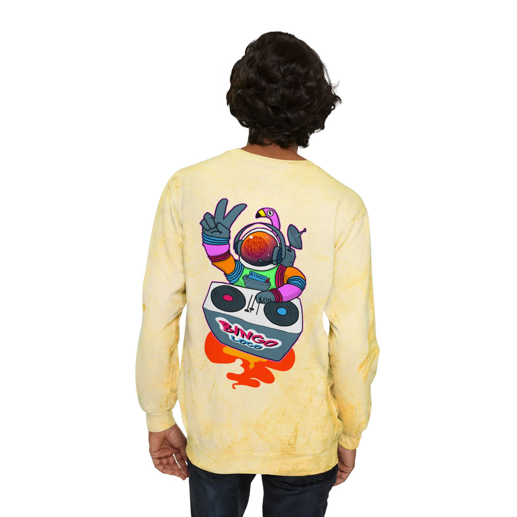 Color Blast Crewneck Sweatshirt — Retro Astronaut DJ Tie-Dye Design