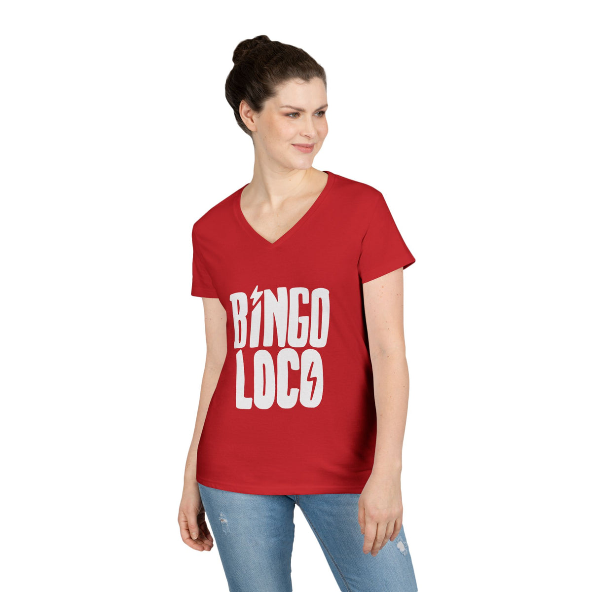 Bingo Loco V-Neck Tee — Retro Lightning Logo Women's T-Shirt