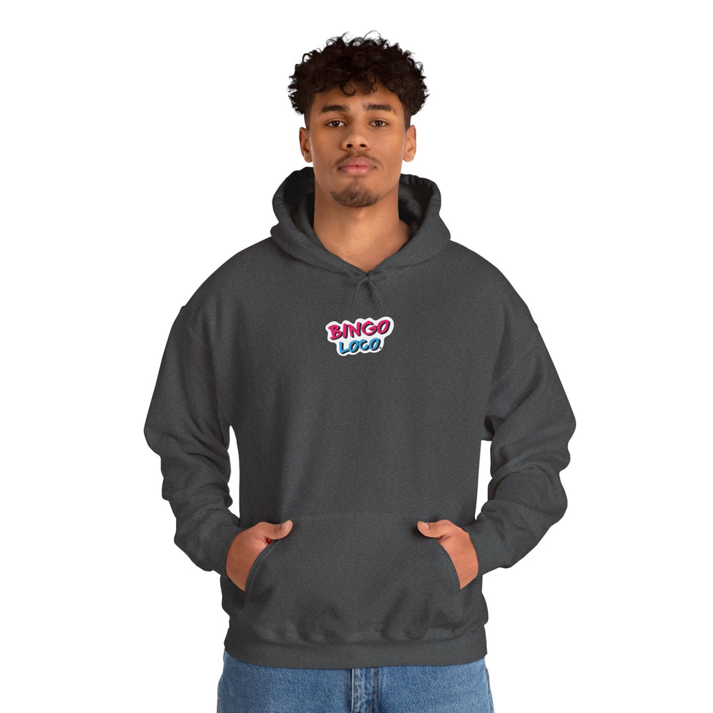 Bingo Logo Hoodie — Retro Pink & Blue Minimal Chest Graphic