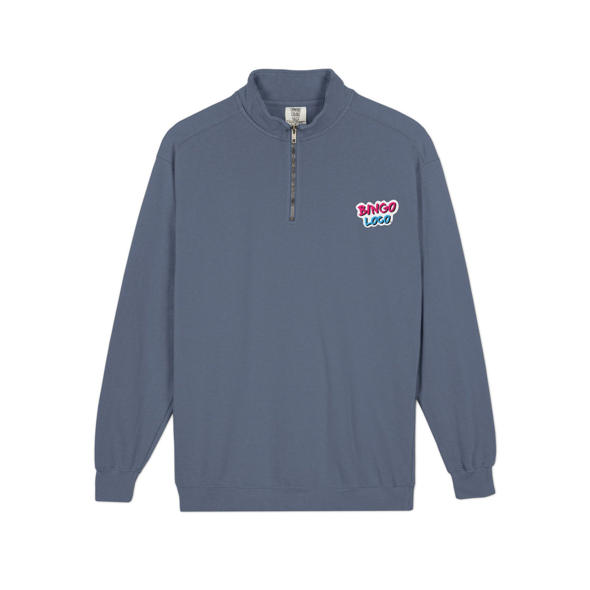 Quarter-Zip Sweatshirt — Retro 'Bingo Logo' Chest Graphic