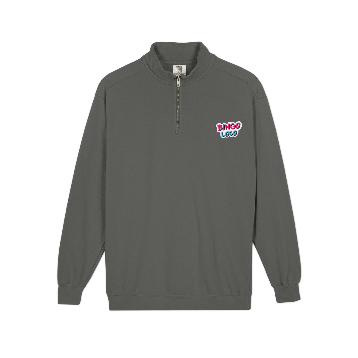 Quarter-Zip Sweatshirt — Retro 'Bingo Logo' Chest Graphic