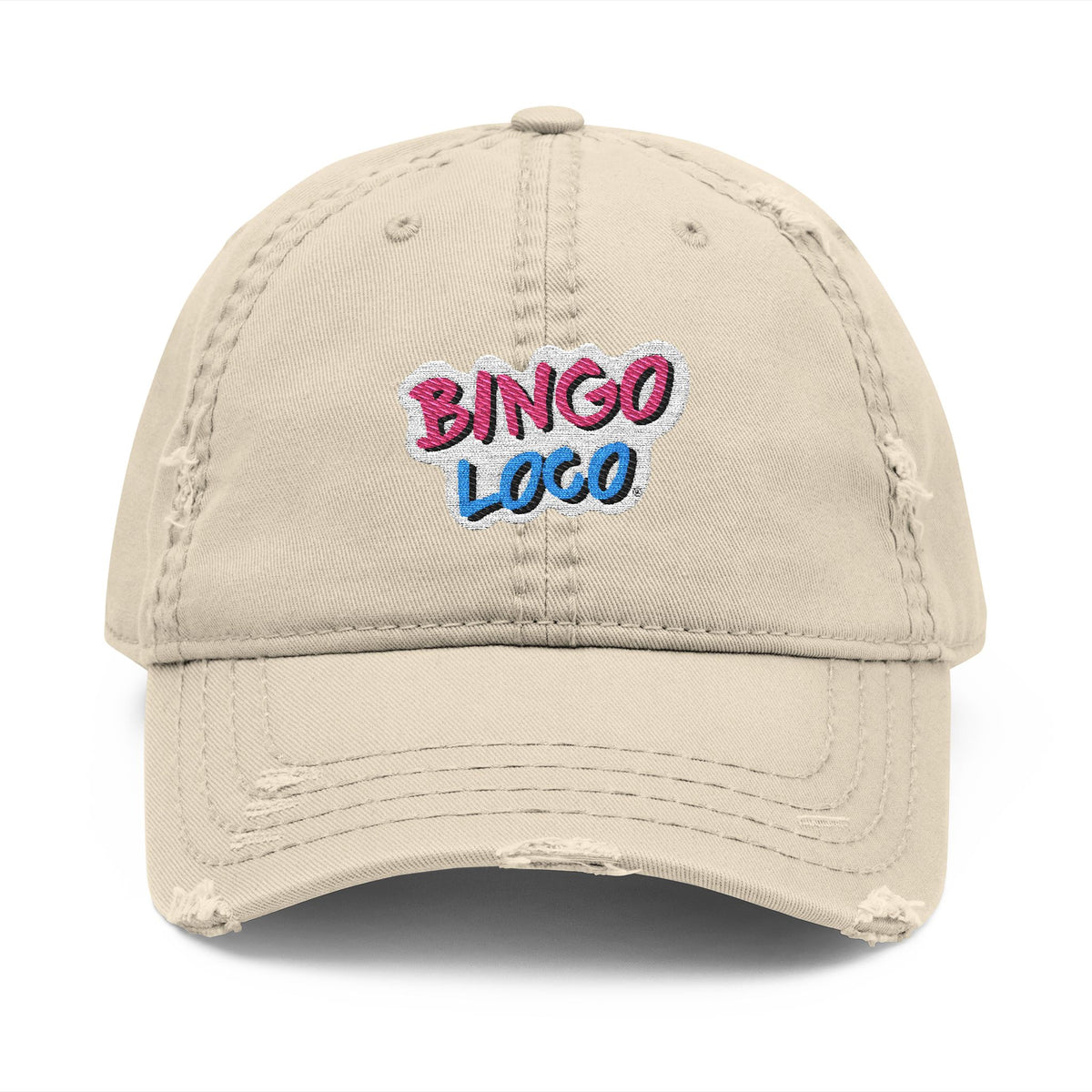 Distressed Embroidered 'Bingo Loco' Dad Hat — Retro Fun Baseball Cap