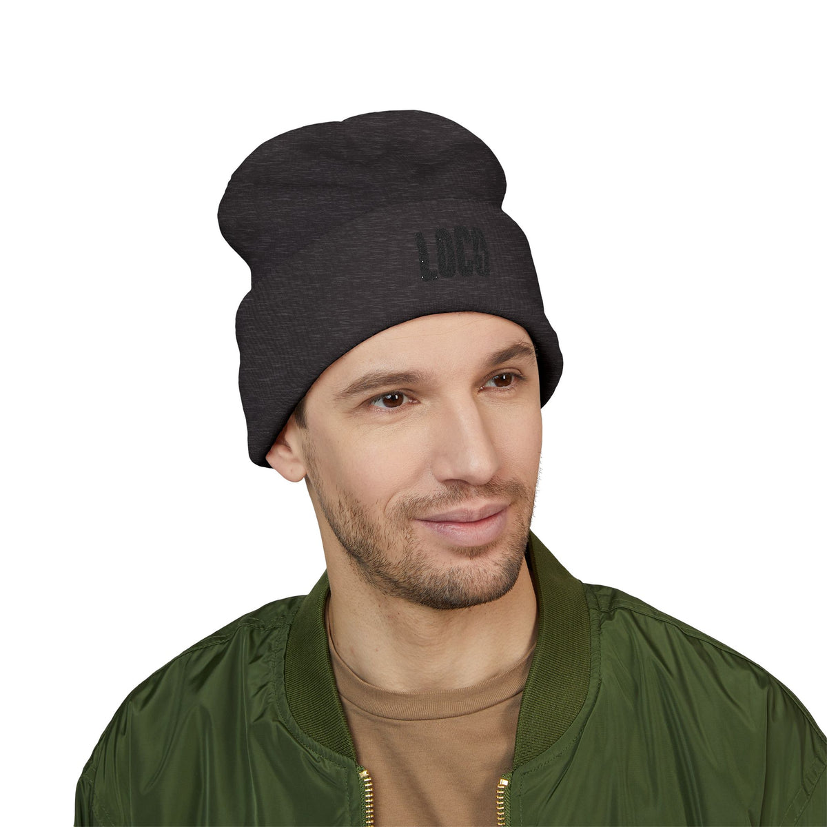 Embroidered 'LOCO' Cuffed Beanie — Classic Knit Winter Hat