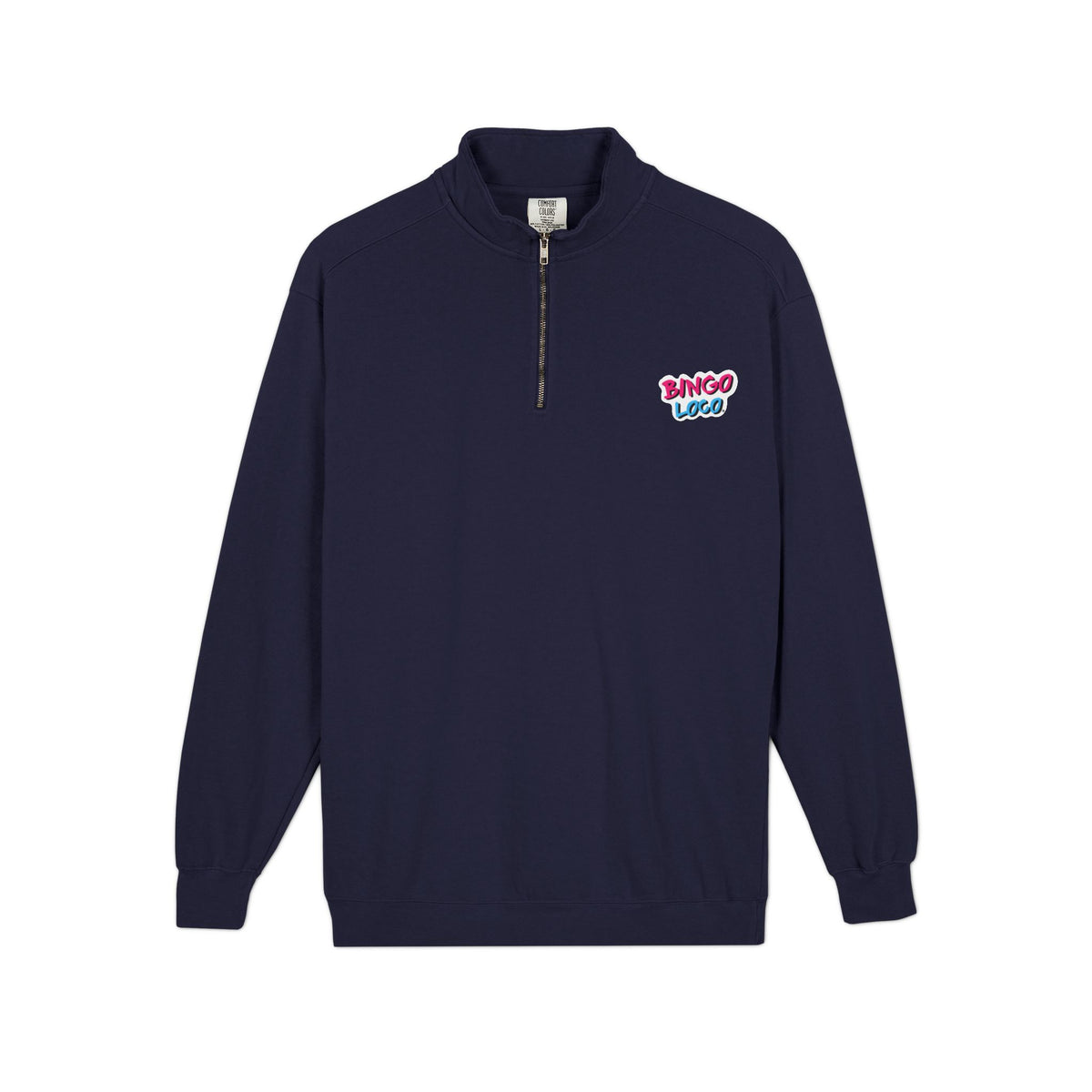 Quarter-Zip Sweatshirt — Retro 'Bingo Logo' Chest Graphic