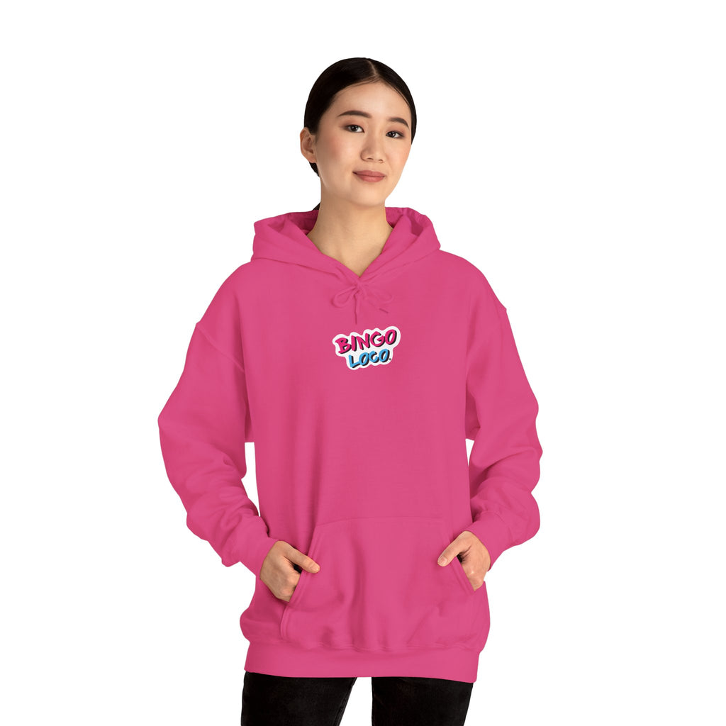 Bingo Logo Hoodie — Retro Pink & Blue Minimal Chest Graphic