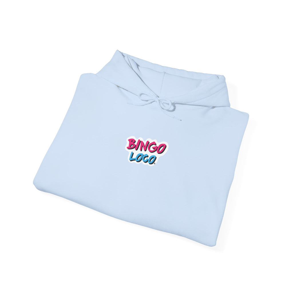 Bingo Logo Hoodie — Retro Pink & Blue Minimal Chest Graphic