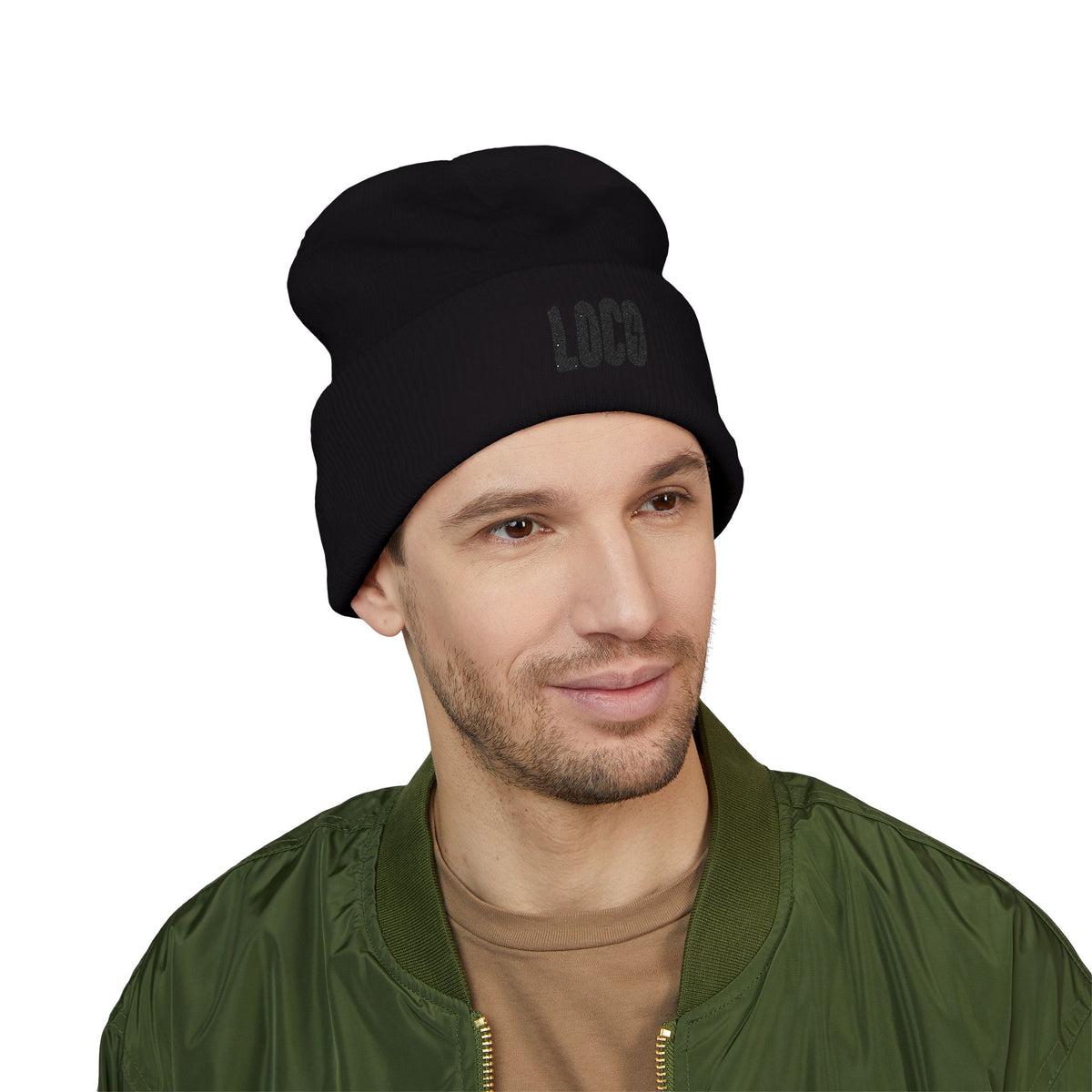 Embroidered 'LOCO' Cuffed Beanie — Classic Knit Winter Hat