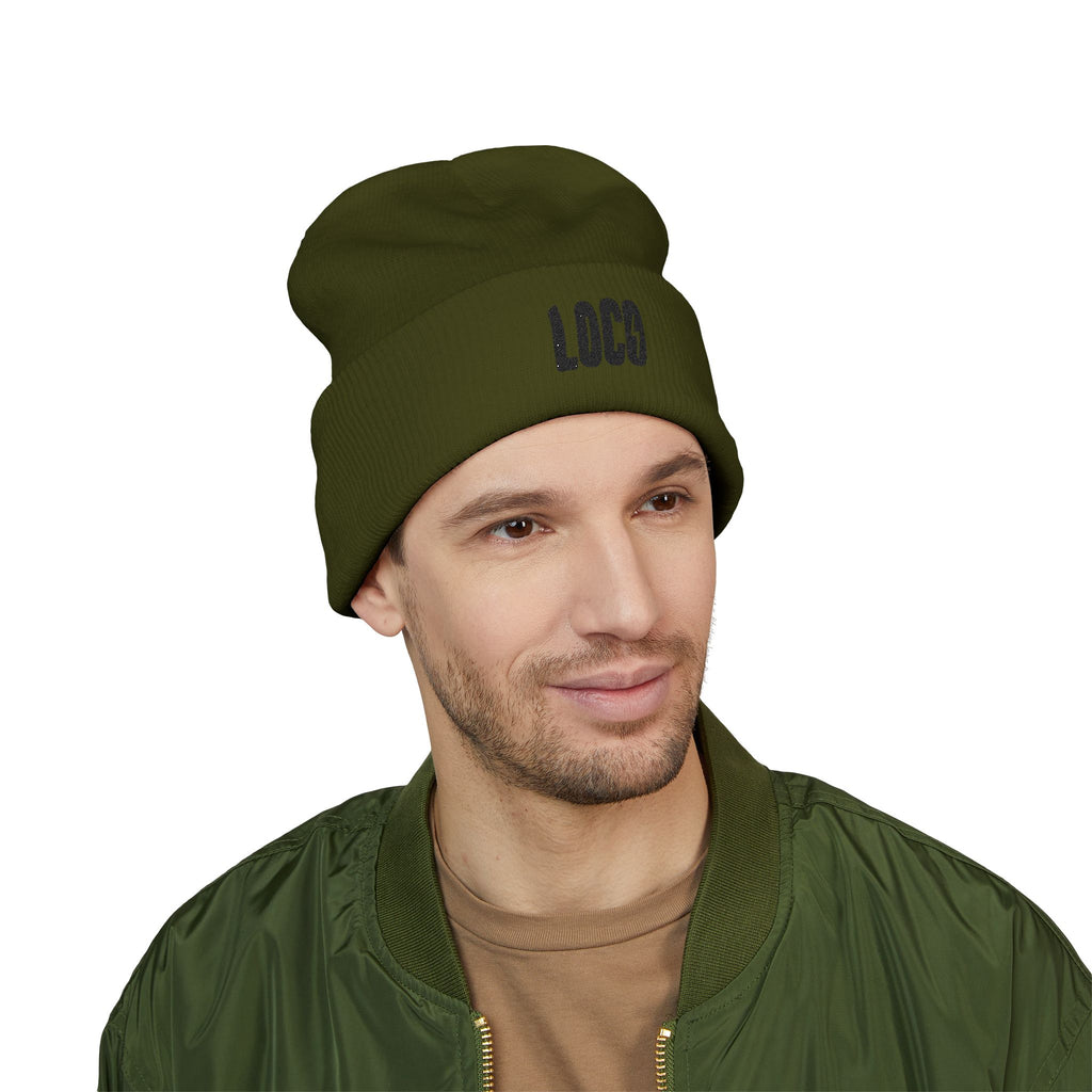 Embroidered 'LOCO' Cuffed Beanie — Classic Knit Winter Hat