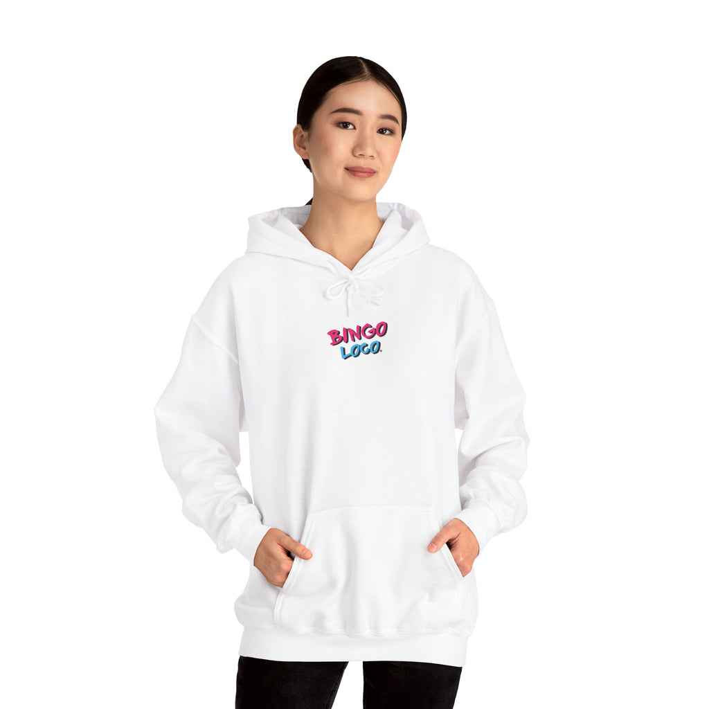 Bingo Logo Hoodie — Retro Pink & Blue Minimal Chest Graphic