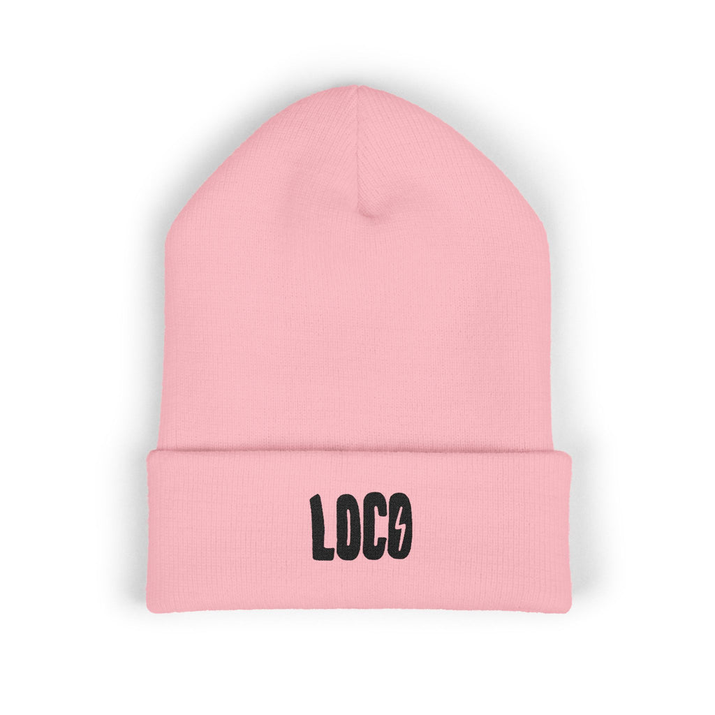 Embroidered 'LOCO' Cuffed Beanie — Classic Knit Winter Hat