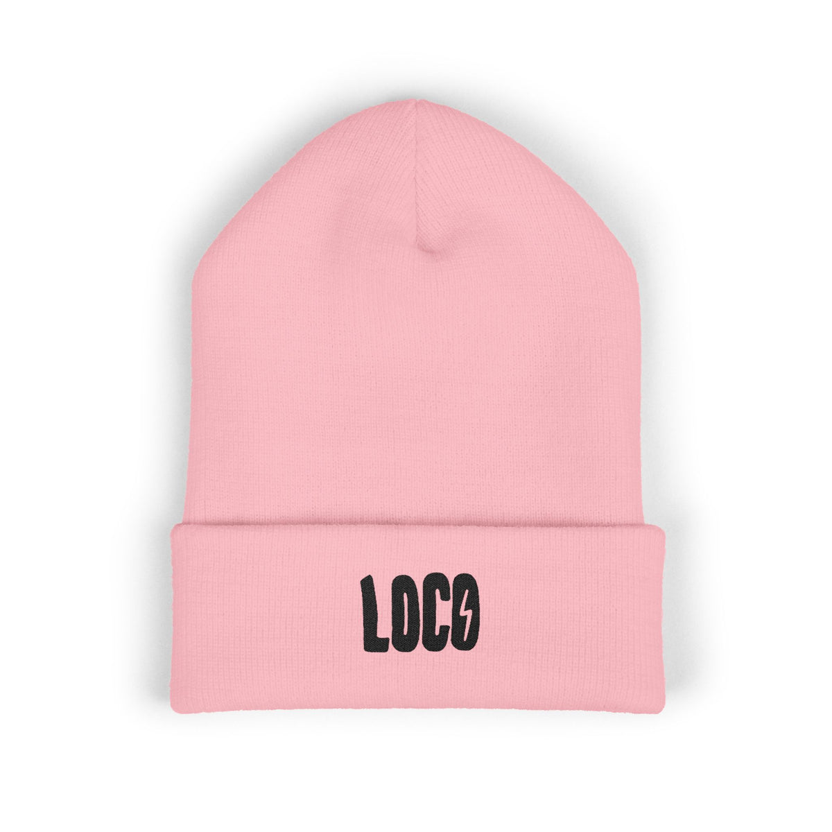 Embroidered 'LOCO' Cuffed Beanie — Classic Knit Winter Hat