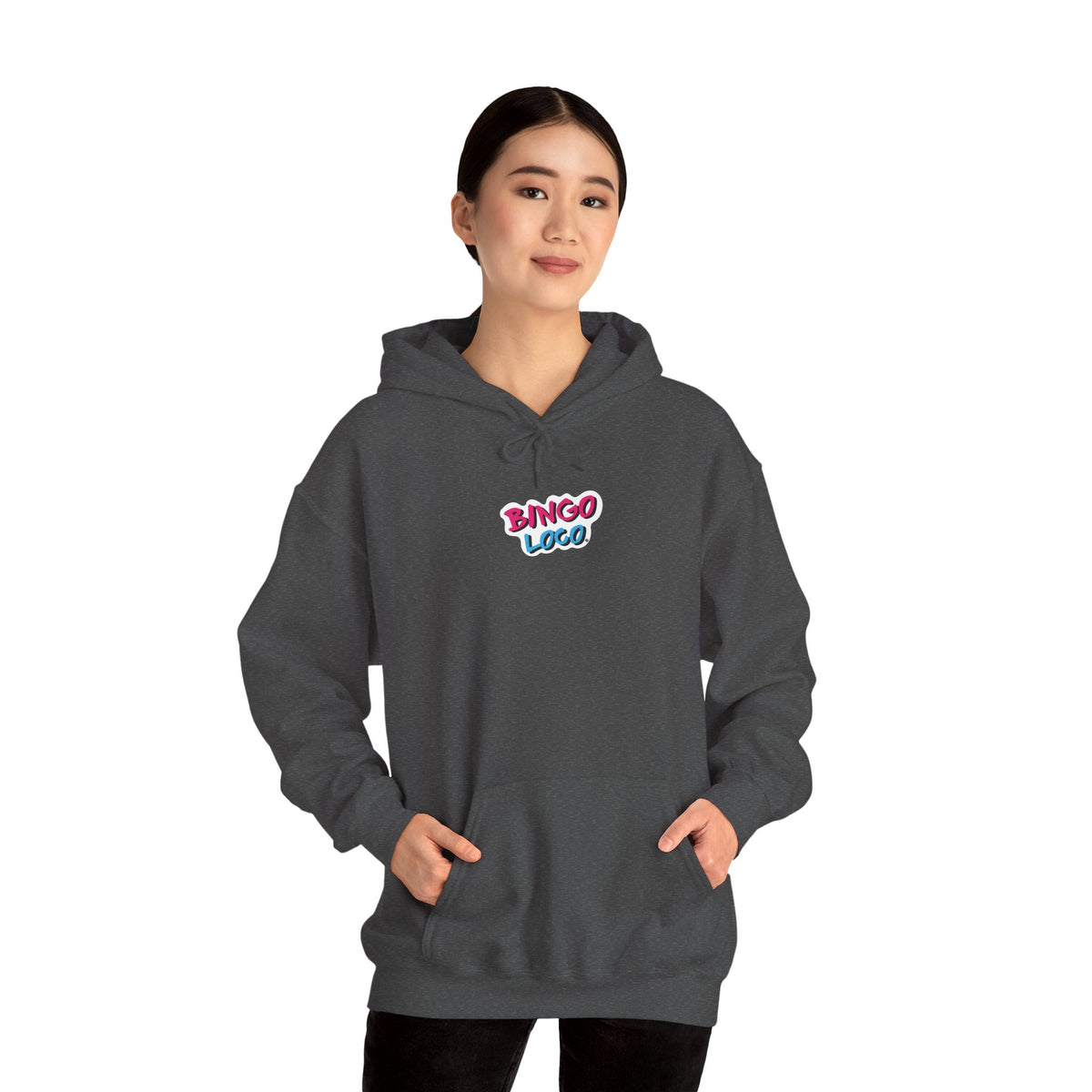 Bingo Logo Hoodie — Retro Pink & Blue Minimal Chest Graphic