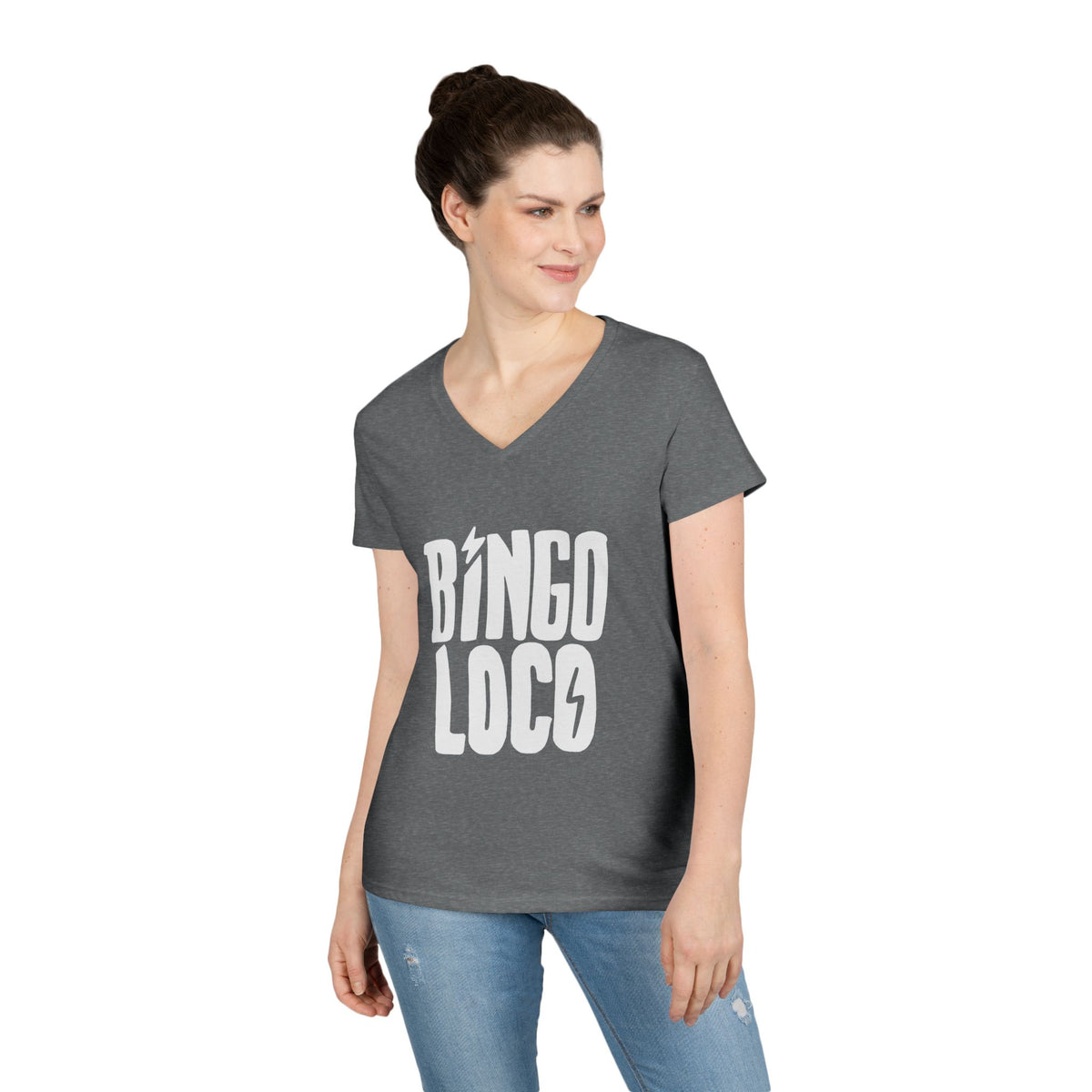 Bingo Loco V-Neck Tee — Retro Lightning Logo Women's T-Shirt