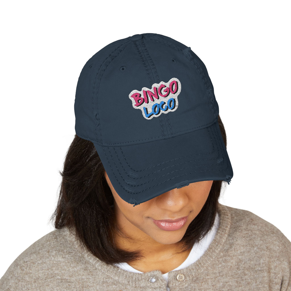 Distressed Embroidered 'Bingo Loco' Dad Hat — Retro Fun Baseball Cap