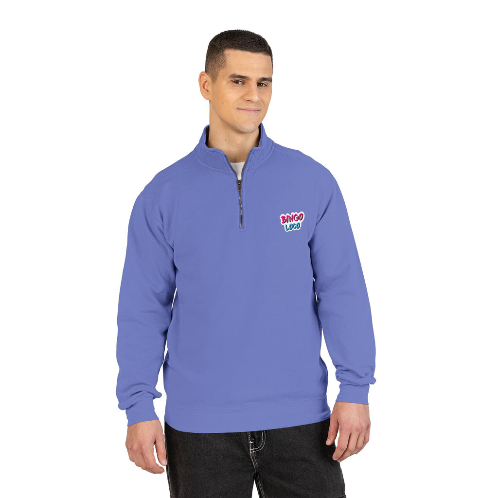 Quarter-Zip Sweatshirt — Retro 'Bingo Logo' Chest Graphic