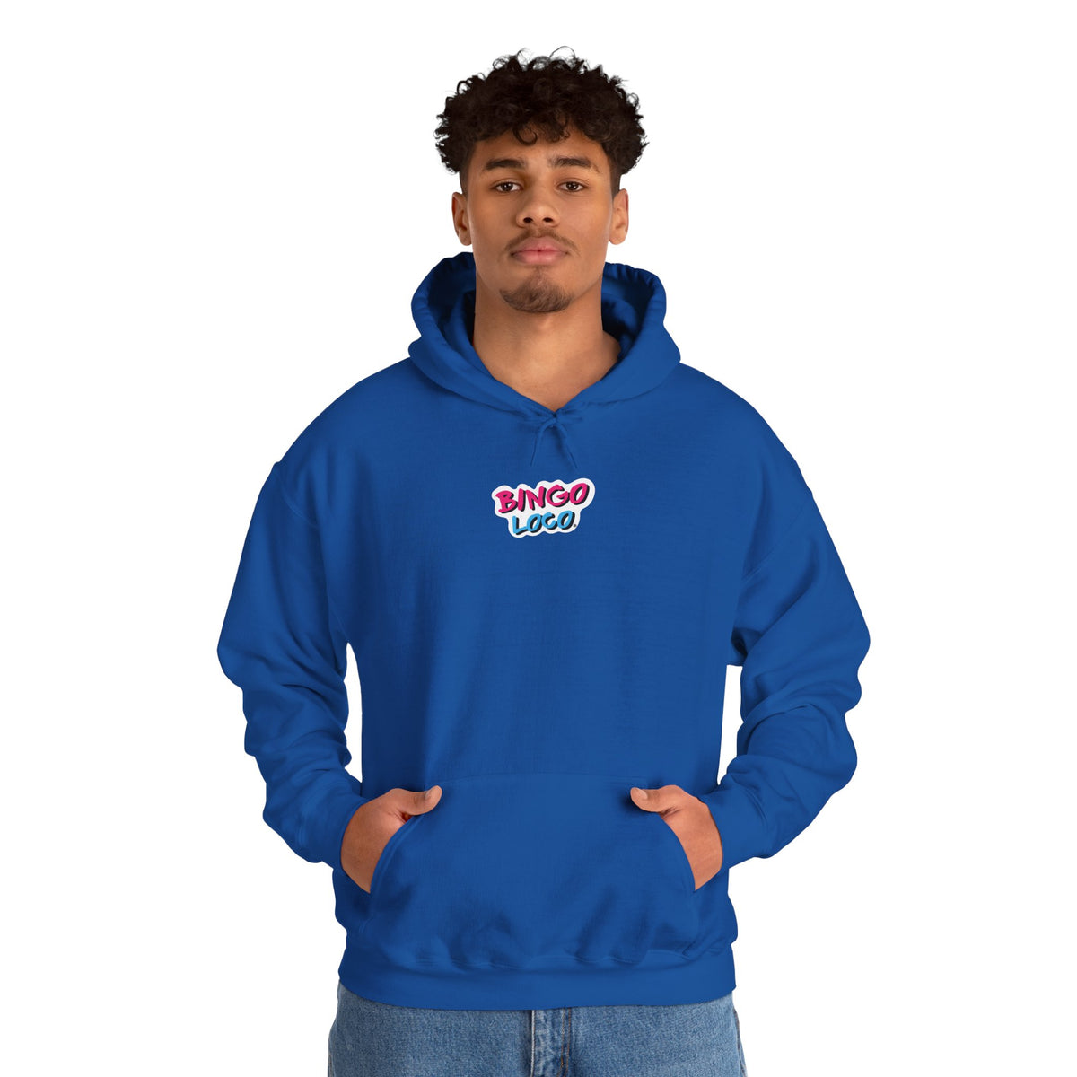 Bingo Logo Hoodie — Retro Pink & Blue Minimal Chest Graphic