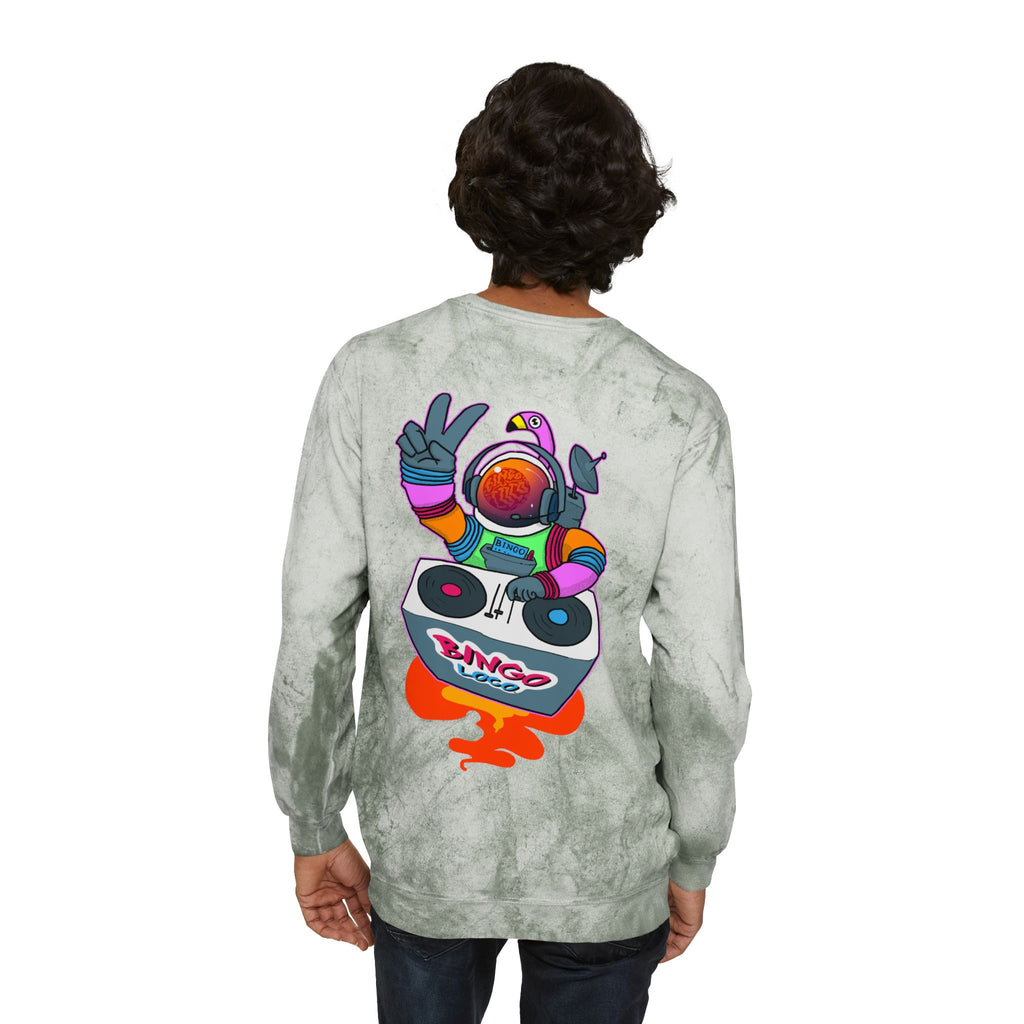 Color Blast Crewneck Sweatshirt — Retro Astronaut DJ Tie-Dye Design