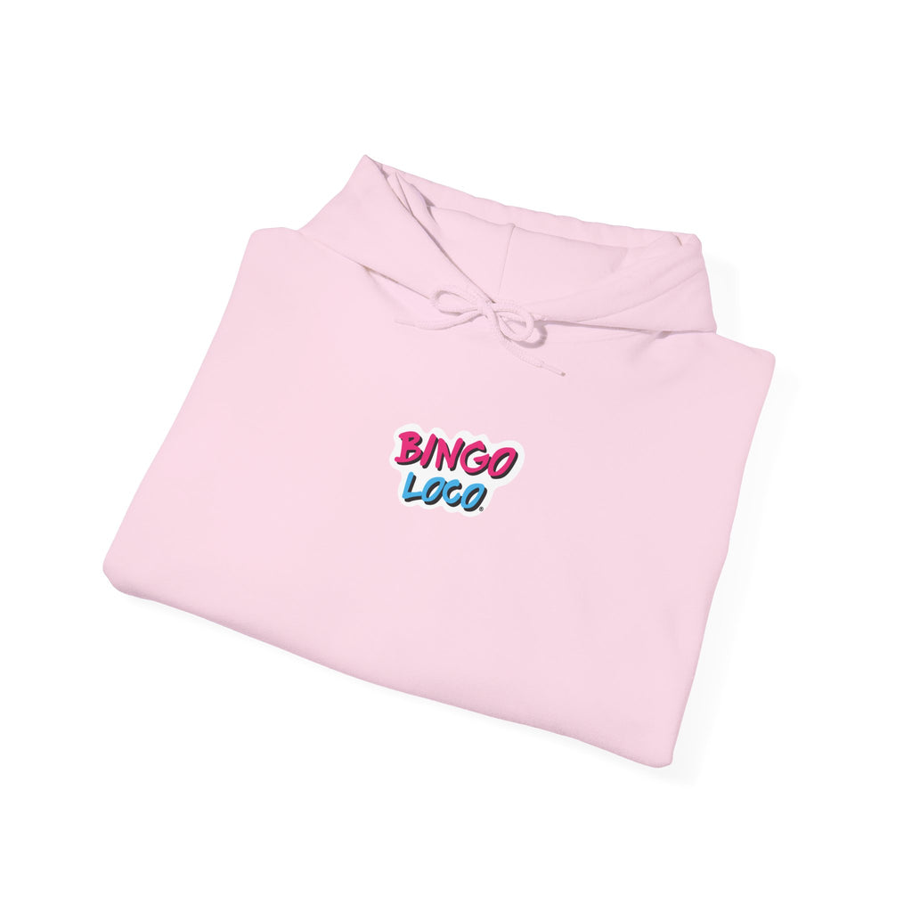 Bingo Logo Hoodie — Retro Pink & Blue Minimal Chest Graphic