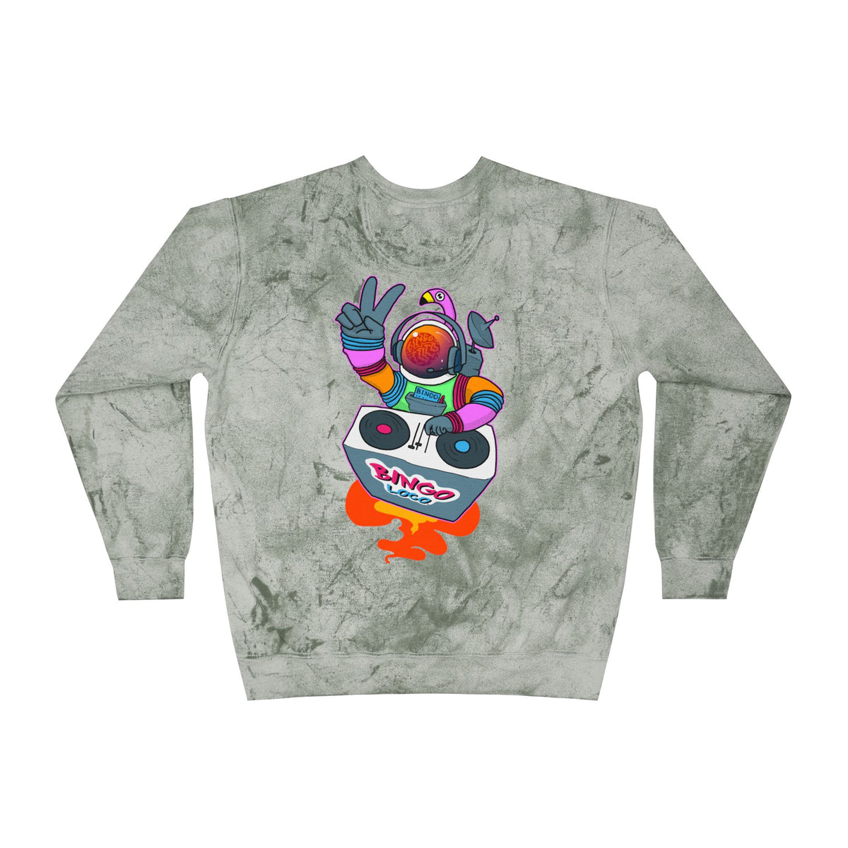 Color Blast Crewneck Sweatshirt — Retro Astronaut DJ Tie-Dye Design
