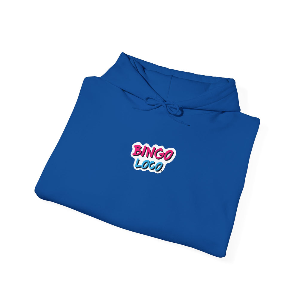 Bingo Logo Hoodie — Retro Pink & Blue Minimal Chest Graphic