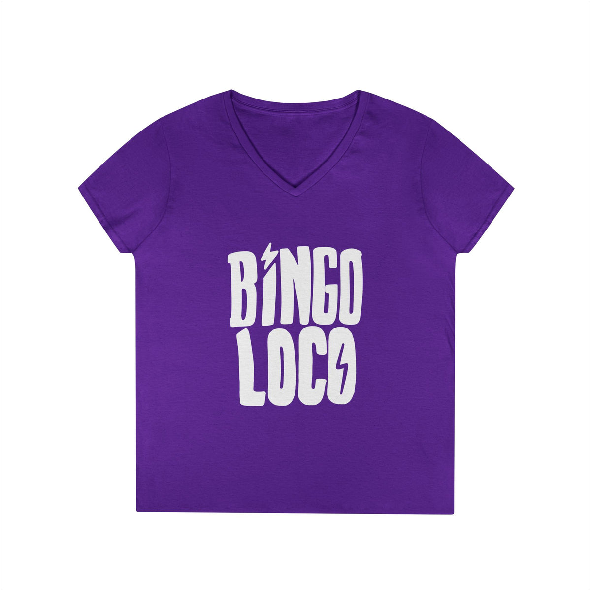 Bingo Loco V-Neck Tee — Retro Lightning Logo Women's T-Shirt