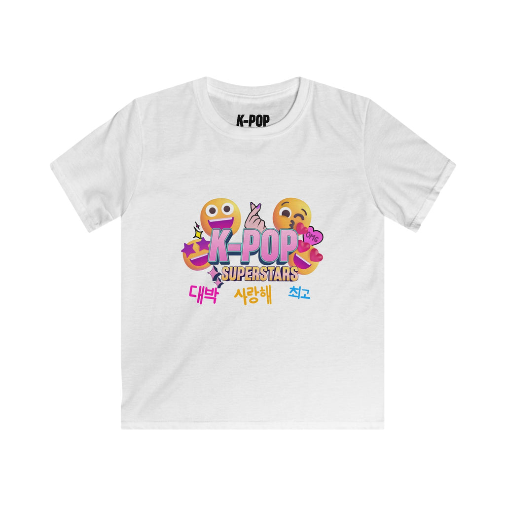 K-Pop Superstars Kids Tee — Cute Emoji & Hangul Graphic T-Shirt