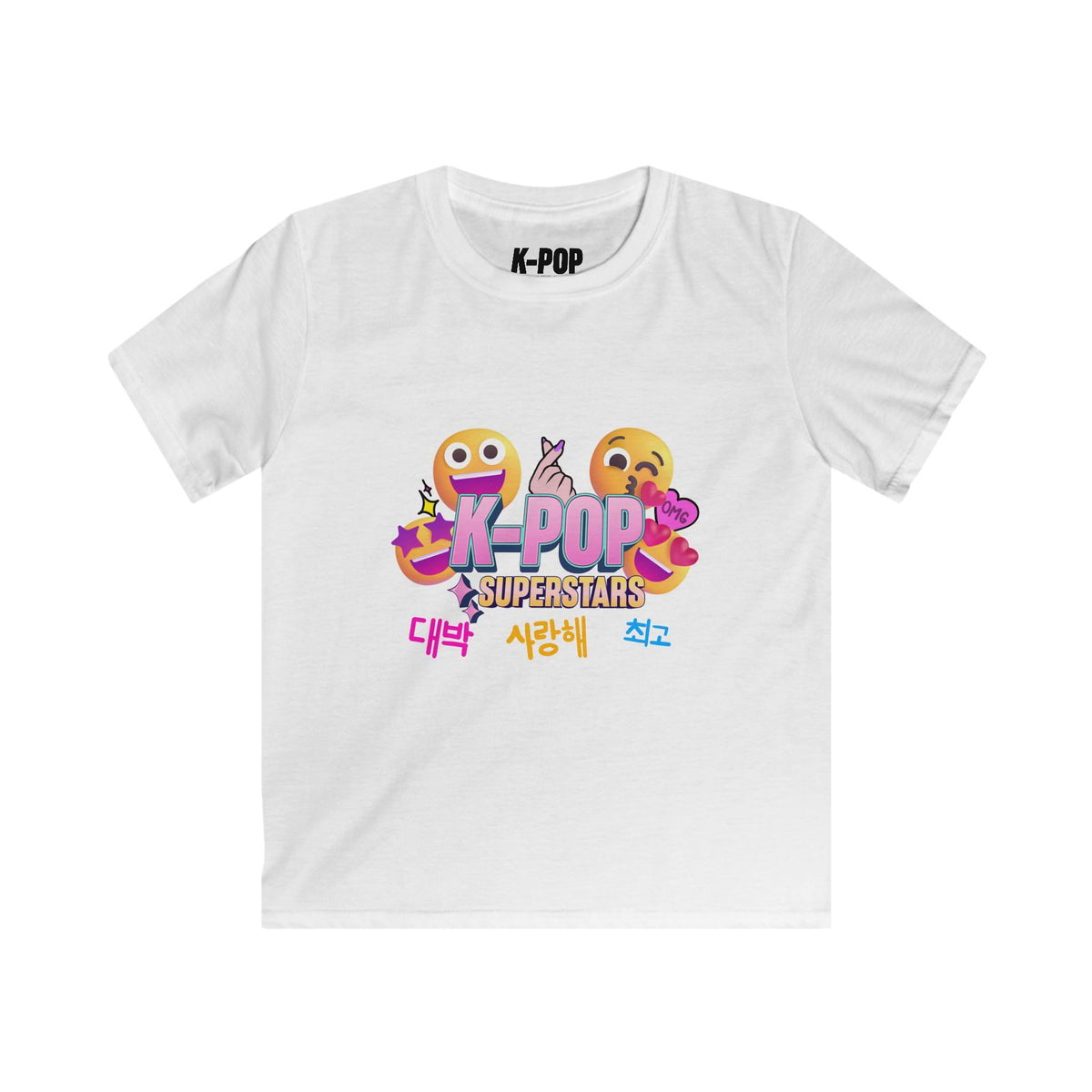 K-Pop Superstars Kids Tee — Cute Emoji & Hangul Graphic T-Shirt