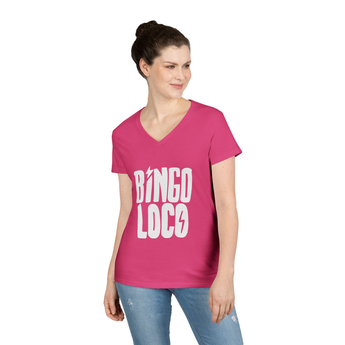 Bingo Loco V-Neck Tee — Retro Lightning Logo Women's T-Shirt