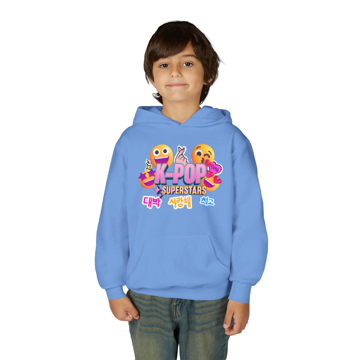 K-Pop Superstars Kids Hoodie — Cute Emoji Graphic Sweatshirt