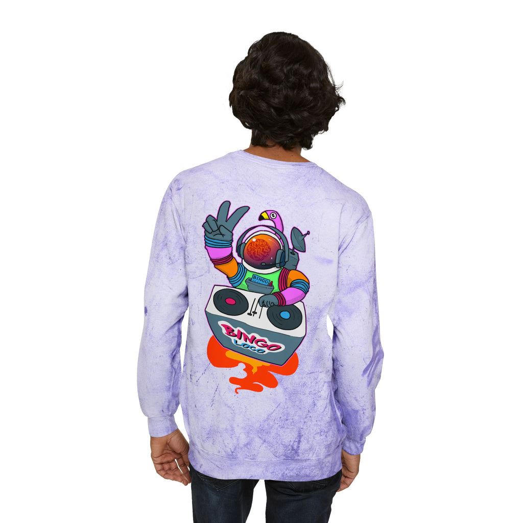 Color Blast Crewneck Sweatshirt — Retro Astronaut DJ Tie-Dye Design