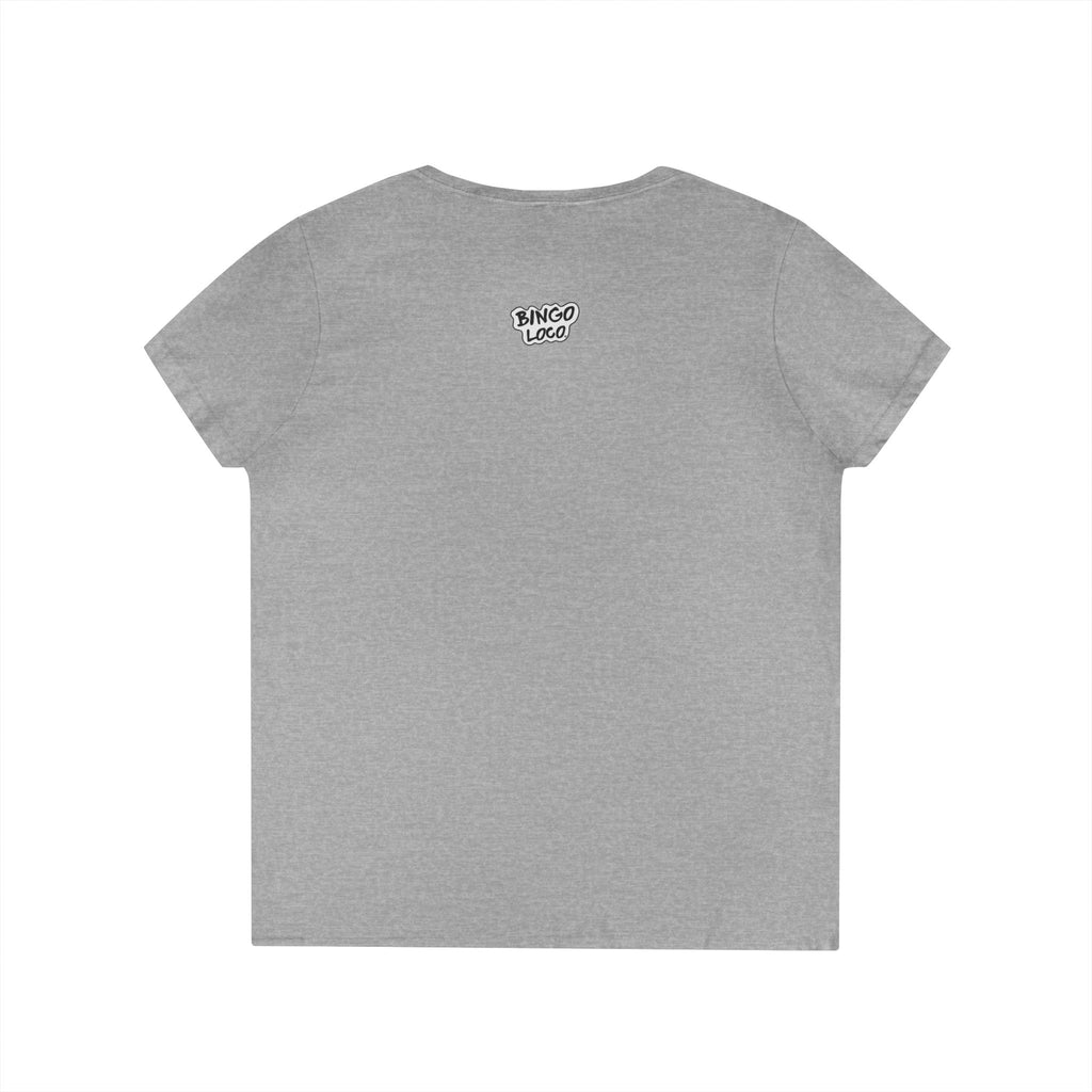 Ladies' V-Neck T-Shirt — Cute Pink Donut Character Graphic Tee