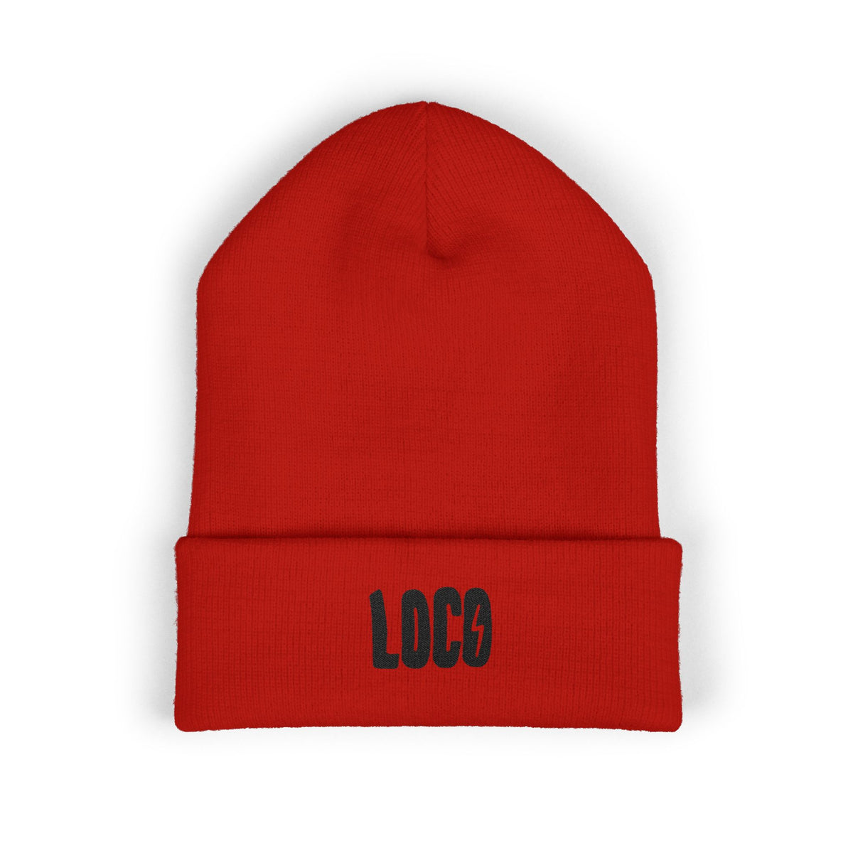 Embroidered 'LOCO' Cuffed Beanie — Classic Knit Winter Hat